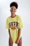 Фото #3 товара Fit Nba Los Angeles Lakers Oversize Fit Bisiklet Yaa Kısa Kollu Tişört