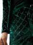 Фото #3 товара ASOS DESIGN skinny diamond sequin suit trouser in dark green