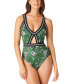 Sanctuary Balinese Beauty Printed Cutout One-Piece Swimsuit Green Size Medium