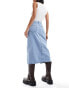 ONLY denim midi skirt with front split in light blue