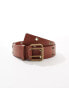 ASOS DESIGN faux leather belt with roller buckle and eyelets in brown