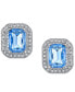 ფოტო #1 პროდუქტის Silver-Tone Lt. Sapphire Blue with Crystal Octagon Button Earrings