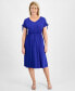 Фото #1 товара Petite V-Neck Shirred-Sleeve Knit Dress, Created for Macy's