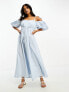 Фото #4 товара ASOS DESIGN Petite off shoulder cotton midi dress with ruched bust detail in cornflower blue