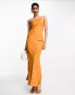 Фото #1 товара ASOS DESIGN – Satin-Maxikleid in Sonnenuntergang-Orange mit One-Shoulder-Träger und Zierausschnitt mit elastischem Riemen