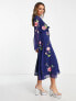 Фото #4 товара ASOS DESIGN tie front button through midi dress with floral embroidery in navy