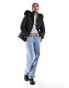 New Look puffer jacket with faux fur hood in black