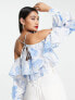 Фото #5 товара ASOS DESIGN ruffle blouse with lace up back in blue floral