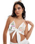 ASOS DESIGN embroidered floral tie front cami co-ord in white Цветочный принт, 38 - фото #1