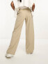 ASOS DESIGN wide leg pleated trouser in neutral