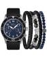 ფოტო #2 პროდუქტის Men's Faux-Leather Strap Watch 44mm Gift Set