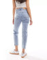 Фото #4 товара Stradivarius cotton slim mom jean with stretch in washed blue - LBLUE