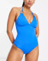 Accessorize high neck plunge shaping swimsuit in blue