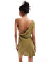 ASOS DESIGN one shoulder mini dress with back bra detail in khaki Зеленый, 44 - фото #4