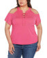 ფოტო #1 პროდუქტის Black Label Plus Size Cold-Shoulder Grommet Trim Knit Top