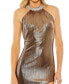 ფოტო #3 პროდუქტის Women's High Neck Crystal Detail Metallic Slit Gown