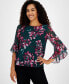 Фото #1 товара Women's Floral-Print Bell-Sleeve Ruffle Blouse