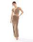 Kaiia slinky ruched thigh split maxi skirt co-ord in light brown