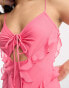 Фото #6 товара ASOS DESIGN Petite halter ruffle maxi dress with cut out detail in pink