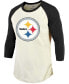 ფოტო #3 პროდუქტის Men's T.J. Watt Cream, Black Pittsburgh Steelers Vintage-Inspired Player Name Number Raglan 3/4 Sleeve T-shirt