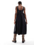 COLLUSION cotton maxi smock dress with notch neck in black