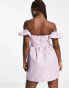 Фото #6 товара Miss Selfridge jacquard puff sleeve bardot mini dress in lilac