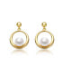 Sterling Silver 14k Yellow Gold Plated with White Freshwater Pearl Eternity Circle Halo Dangle Earrings