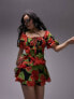 Фото #1 товара Topshop ruffle tea dress with raw seams in red floral print