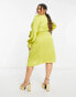 Never Fully Dressed Plus satin wrap midi dress in olive green