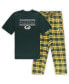 ფოტო #1 პროდუქტის Men's Green, Black Green Bay Packers Big and Tall Flannel Sleep Set