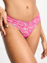 Ivory Rose floral lace v front thong in hot pink