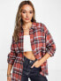 Фото #1 товара ASOS DESIGN brushed boyfriend shirt with pocket in red & black check