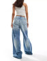 Weekday Mission denim wide leg joggers with seam detail in light blue wash