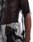 ASOS DESIGN shirt in sheer mesh with dragon embroidery in black Черный, XS - Chest 36 - фото #4