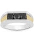 Фото #2 товара Men's Black Diamond Three Stone Concave Ring (1-1/2 ct. t.w.) in Sterling Silver & 14k Gold-Plate