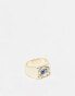 Topshop blue stone etched signet ring in gold