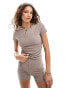 COLLUSION pointelle fitted t-shirt co-ord in grey