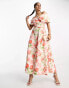 True Violet folded midi prom dress in peach floral print