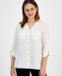 ფოტო #1 პროდუქტის Petite Roll-Tab-Sleeve Button-Front Tunic Shirt