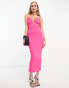 Vesper bandeau plunge neck zip back maxi dress in pink