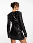 Фото #2 товара NA-KD long sleeve sequin mini dress in black