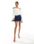 ASOS DESIGN sculpted knitted off shoulder top in cream M - фото #6