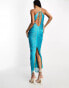 Фото #4 товара ASOS DESIGN Tall fringe drape halter maxi dress in teal