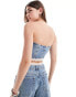 Фото #3 товара Pull&Bear denim corset with lace trim co-ord in medium blue