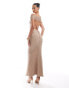 Фото #4 товара ASOS DESIGN shimmer open knit bardot maxi dress in gold