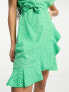 Фото #3 товара Vero Moda wrap mini dress in bright green spot print