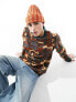 Kavu highline knitted jumper in orange with all over multicoloured geometric artwork