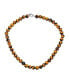 Faceted Brown Natural Tiger Eye Round 8MM Bead Strand Necklace For Women Silver Plated Toggle Clasp 18 Inch