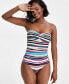 Фото #6 товара Women's Striped Twist-Front Bandeau One-Piece Swimsuit