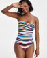 Women's Striped Twist-Front Bandeau One-Piece Swimsuit